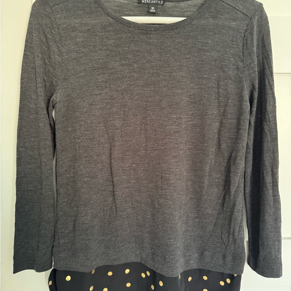 J. Crew Factory Gray and Black Polka Dot Blouse
